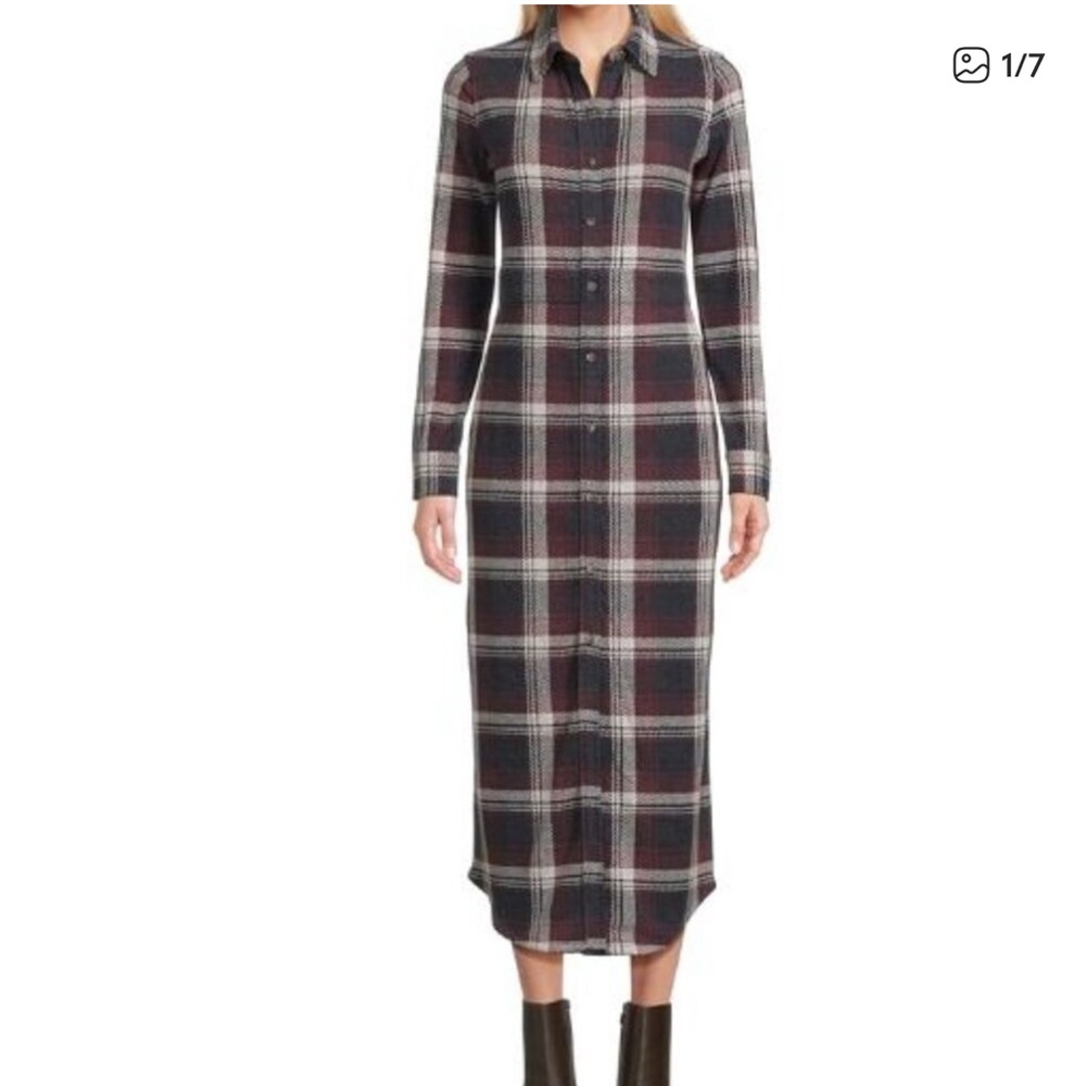 Faherty‎ Plaid Long Sleeve Dress Legend Sweater Flannel Maxi cabincore Western